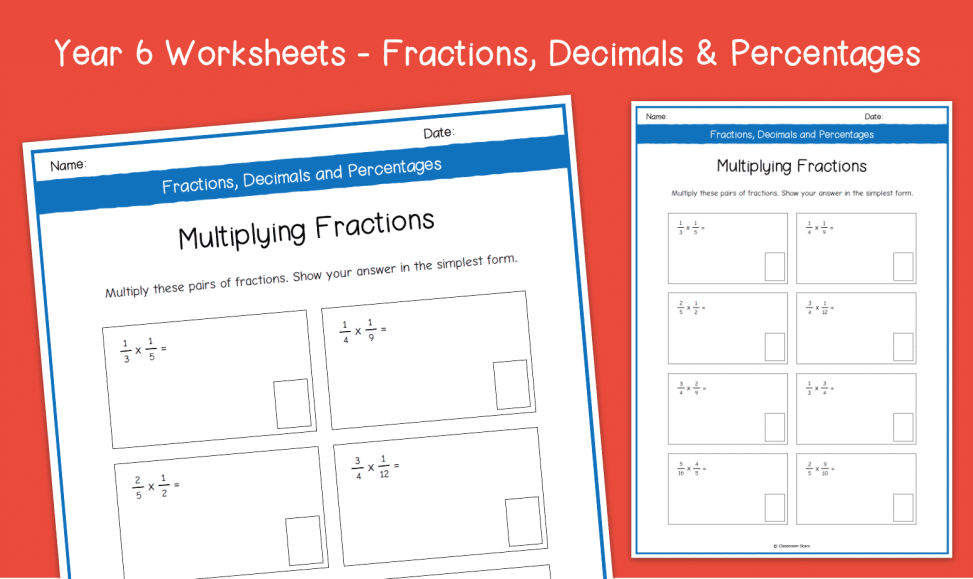 Year 6 Multiplying Fractions Worksheets | KS2 Fractions, Decimals & Percentages | Primary Maths