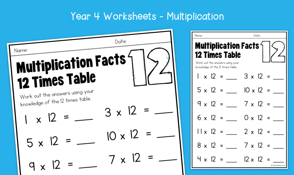 Year 4 Multiplication Facts for 12 Times Table Worksheets | KS2 Multiplication | Primary Maths